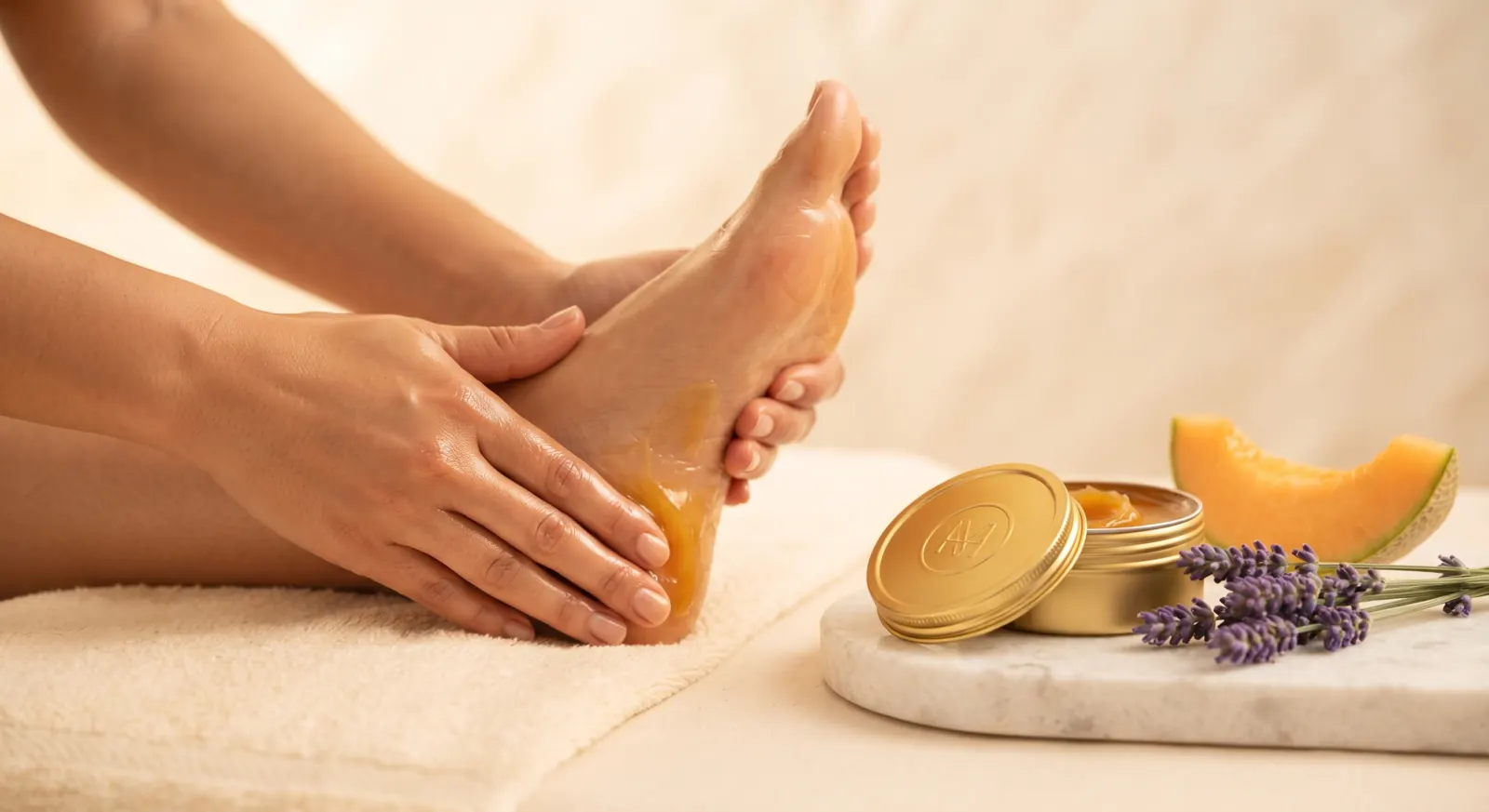 Masaje de pies con cera hidratante natural
